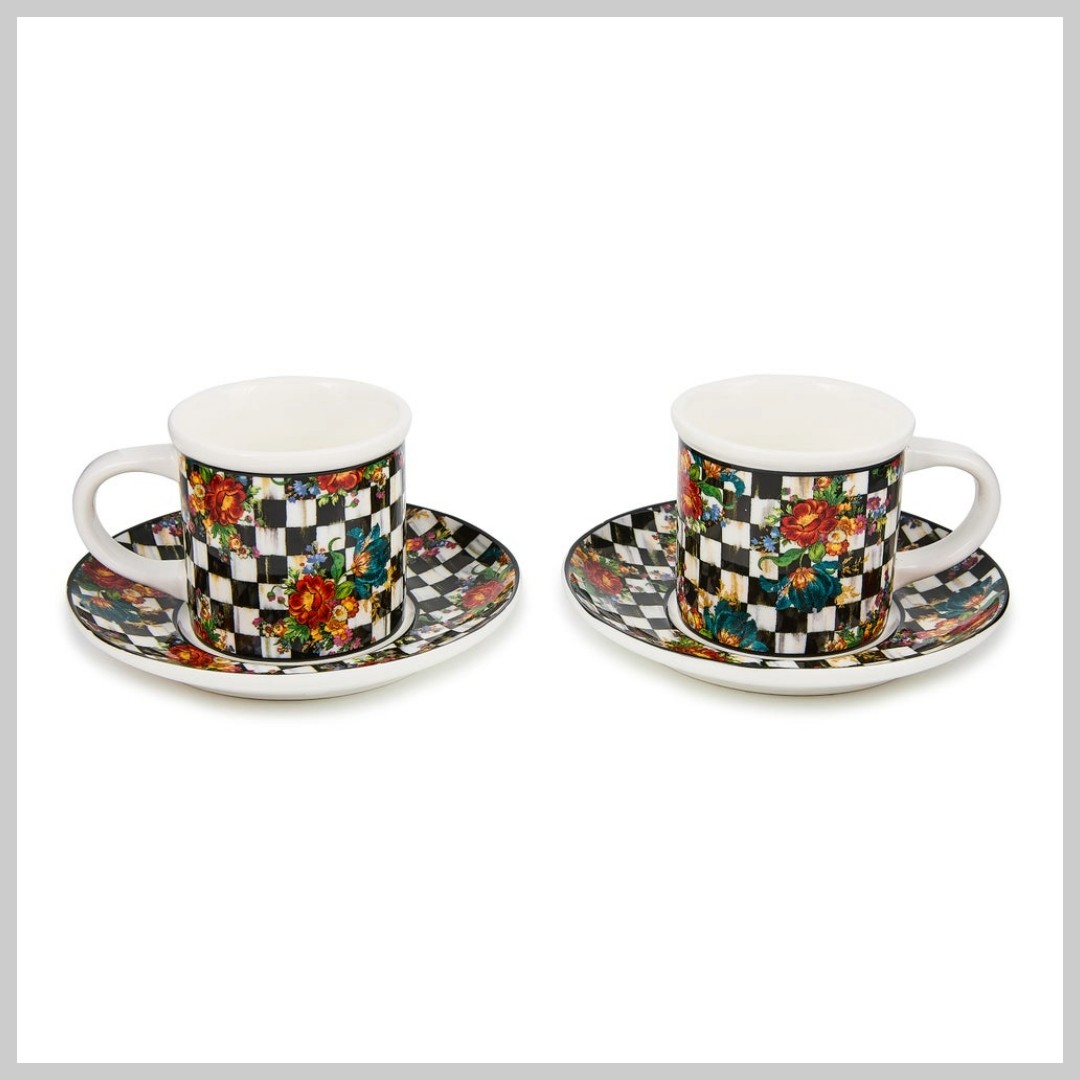 MacKenzie-Childs Flower Market Espresso Cup & Saucer Set of 2