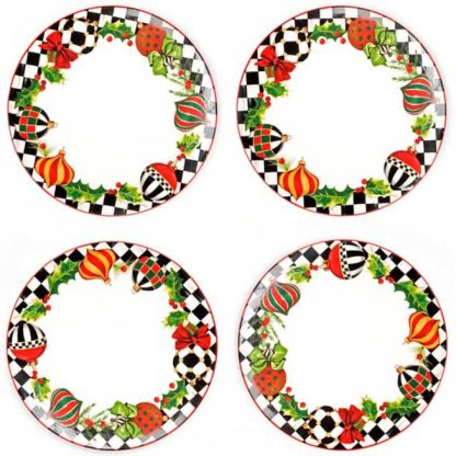 MacKenzie-Childs Holiday-Deck the Halls Dinner Plates-Set of 4