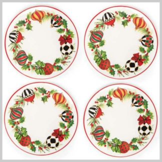 MacKenzie-Childs Holiday-Deck the Halls Salad/Dessert Plates Set of 4