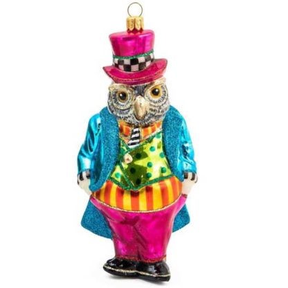 Mackenzie-Childs Holiday- Glass Ornament-Granny Kitsch Owl