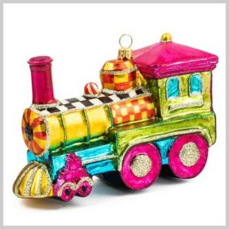 MacKenzie-Childs Holiday- Glass Ornament- Granny Kitsch Train
