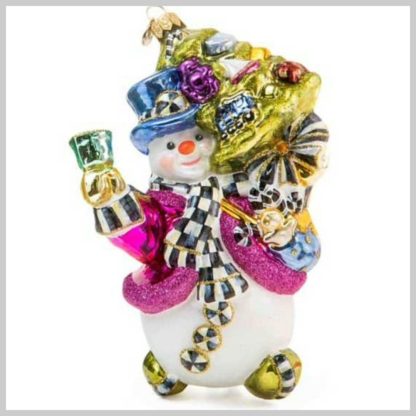 MacKenzie-Childs Holiday- Glass Ornament- Granny Kitsch Snowman