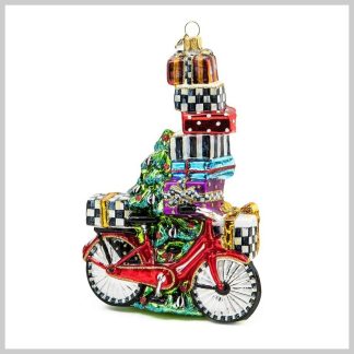 MacKenzie-Childs Holiday- Glass Ornament- Special Delivery Bike