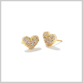 Kendra Scott Ari Gold Pave Crystal Heart Earrings in White Crystal
