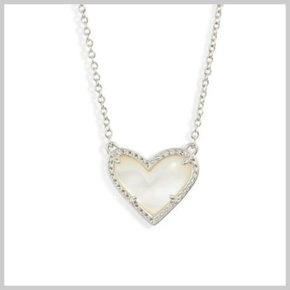 Kendra Scott Ari Heart Short Pendant Necklace-Rhodium Ivory Mother of Pearl