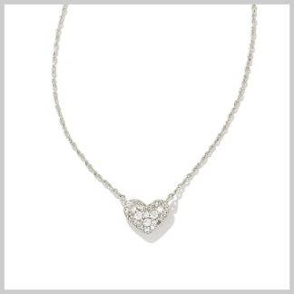 Kendra Scott Ari Silver Pave Crystal Heart Necklace in White Crystal