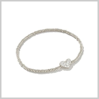 Kendra Scott Ari Silver Pave Heart Stretch Bracelet in White Crystal