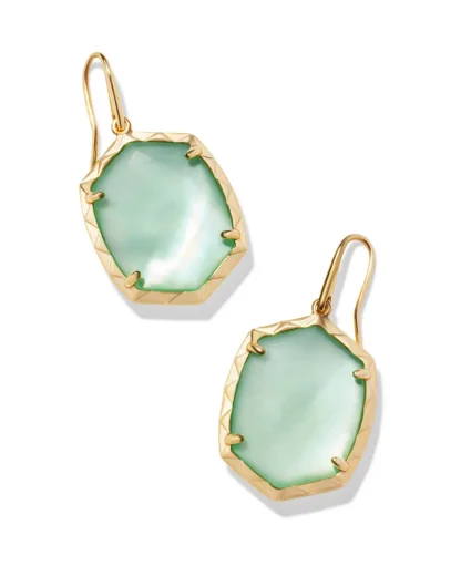 Kendra Scott Daphne Gold and Light Green Mother of Pearl Drop Earrings