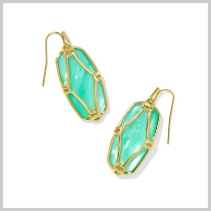 Kendra Scott Ellie Lattice Frame Drop Ear earrings in Gold Light Green, Mop