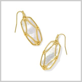 Kendra Scott Ellie Lattice Frame Drop Earrings in Gold, Ivory, Mother of Pearl