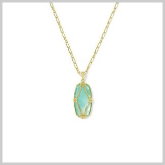 Kendra Scott Ellie Lattice Frame Long Necklace in Gold, Light Green Mop