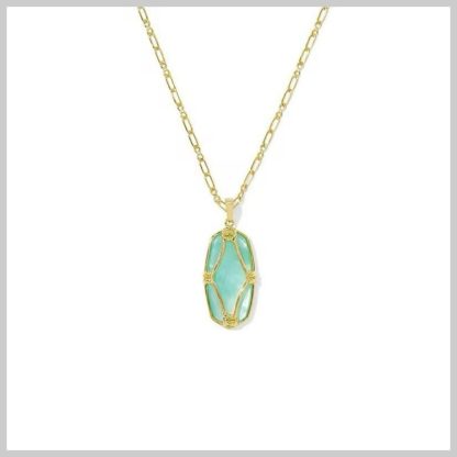Kendra Scott Ellie Lattice Frame Long Necklace in Gold, Light Green Mop