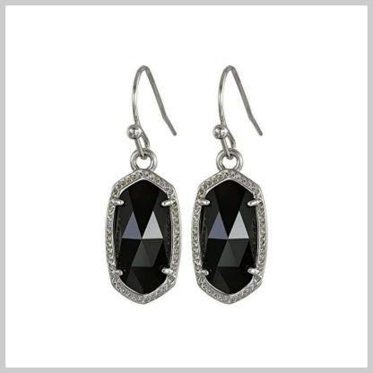 Kendra Scott Lee Earring in Rhodium and Black Opaque Glass