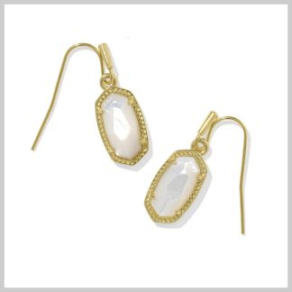 Kendra Scott Lee Gold Drop Earrings in Ivory Mother-of-Pearl