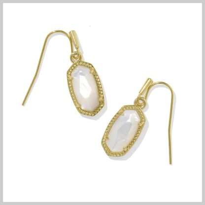 Kendra Scott Lee Gold Drop Earrings in Ivory Mother-of-Pearl