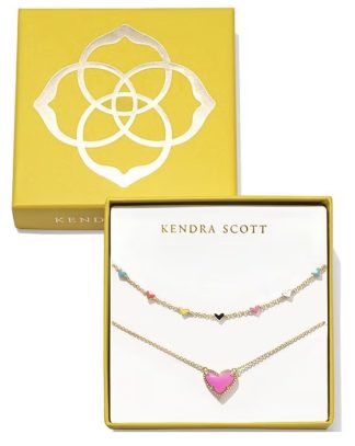 Kendra Scott Ari Haven Heart Necklace Gift Set in Gold and Pink