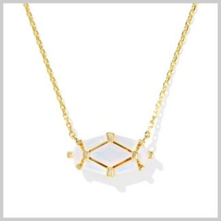 Kendra Scott Lindy Rae Elisa Short Pendant Necklace Silver White Opalite Crystal