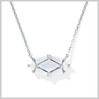 Kendra Scott Rae Elisa Short Pendant Necklace Silver White Crystal