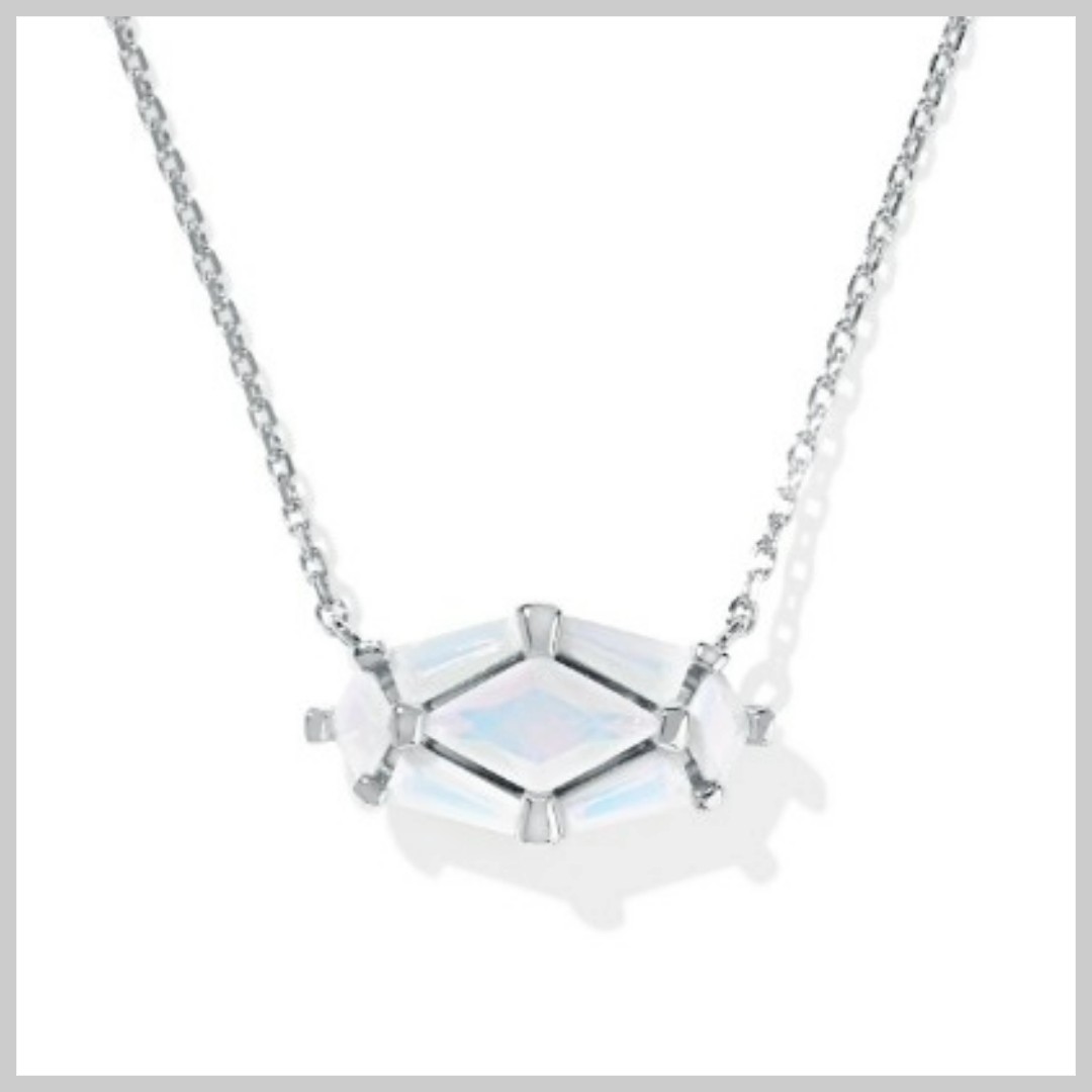 Kendra Scott Rae Elisa Short Pendant Necklace Silver White Crystal