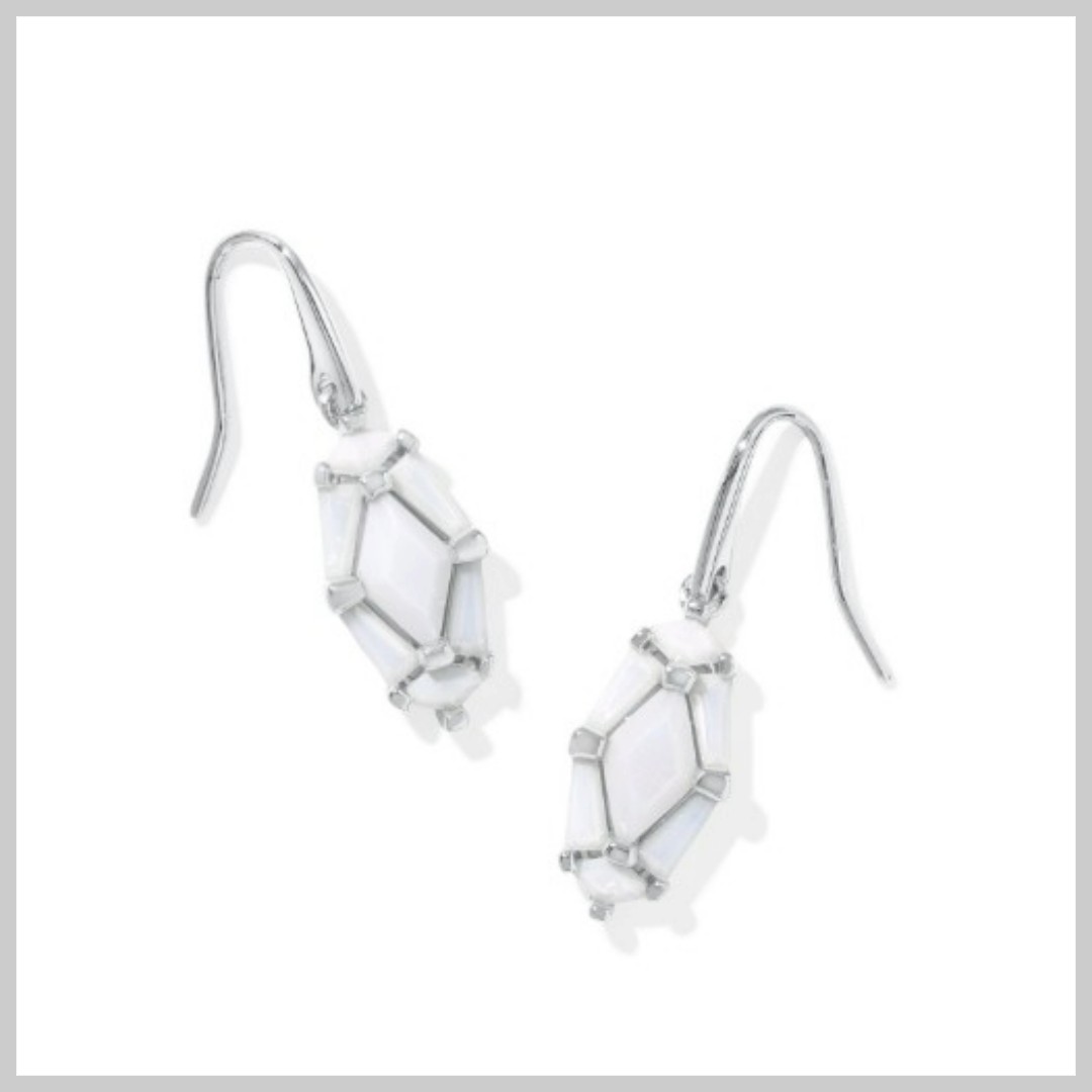 Kendra Scott Lindy Rae Lee Drop Earrings Silver White Opalite Crystal