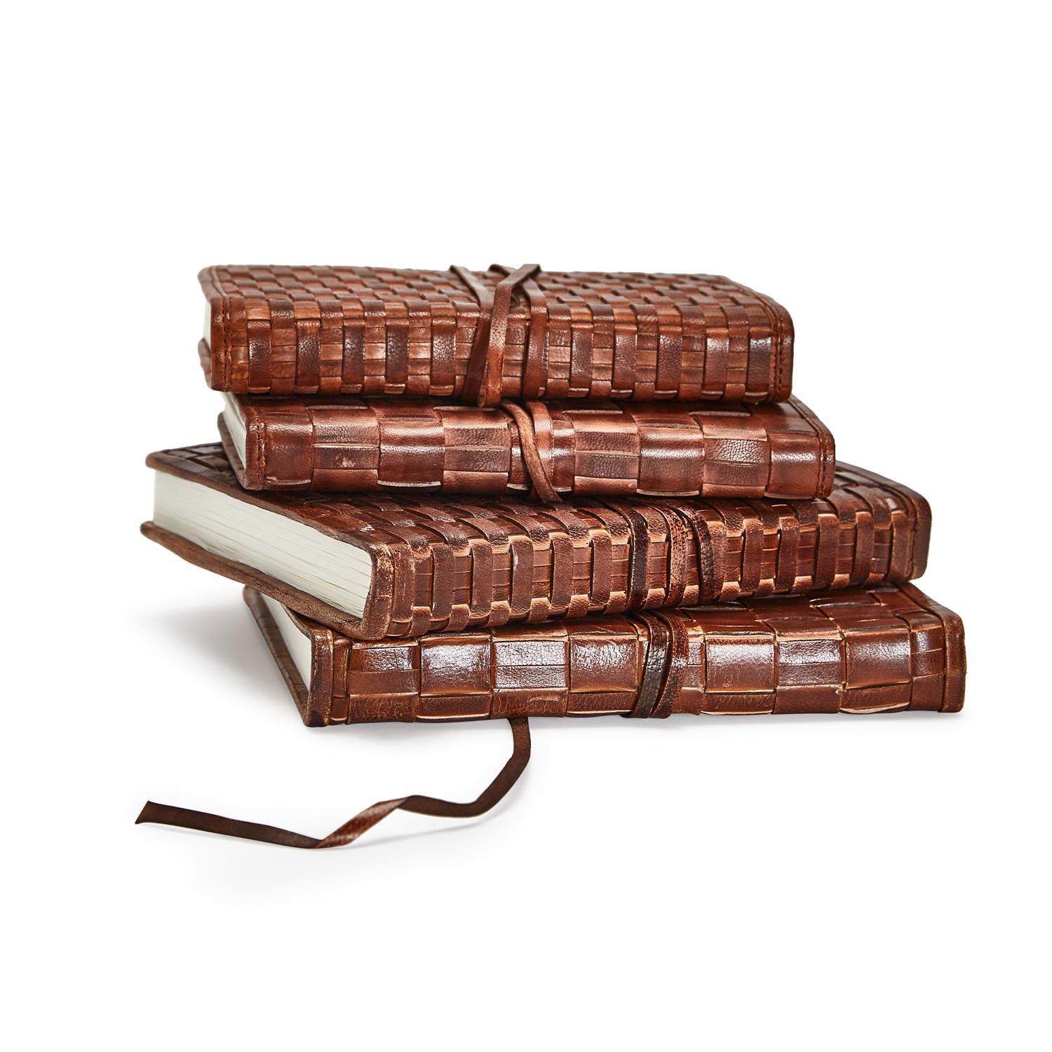 Chestnut Woven Leather Journals Set of 2-Large Weave - Image 3