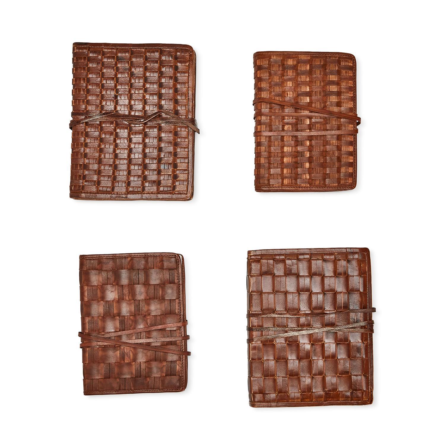 Chestnut Woven Leather Journals Set of 2-Large Weave - Image 5