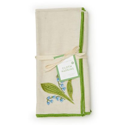 Cloth Napkins Embroidered Blue Lily of the Valley Set of 4