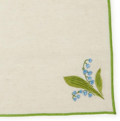 Cloth Napkins Embroidered Blue Lily of the Valley Set of 4 - Image 2