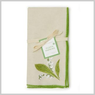 Cloth Napkins-Embroidered White Lily of the Valley- Set of 4