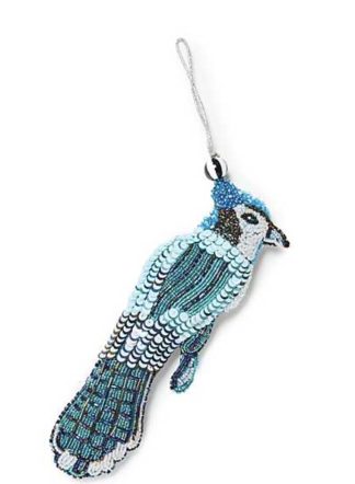 MacKenzie Childs Blue Jay Bird Beaded Ornament