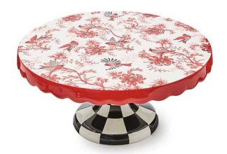 MacKenzie Childs Cardinal Toile Large Pedestal Platter