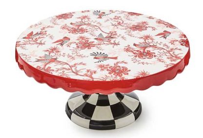 MacKenzie Childs Cardinal Toile Large Pedestal Platter