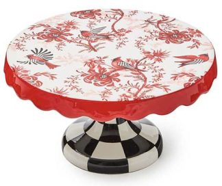 MacKenzie Childs Cardinal Toile Small Pedestal Platter