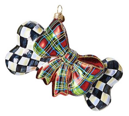 MacKenzie Childs Courtly Check Dog Bone Glass Ornament