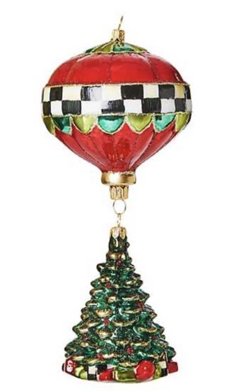 MacKenzie Childs Cozy Christmas Balloon Tree Glass Ornament