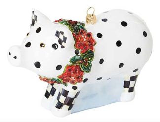 MacKenzie Childs Cozy Christmas Pig Glass Ornament