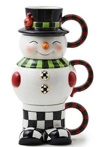 MacKenzie Childs Cozy Christmas Snowman Stacking Mugs