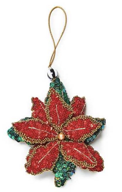 MacKenzie Childs Pointsettia Beaded Ornament