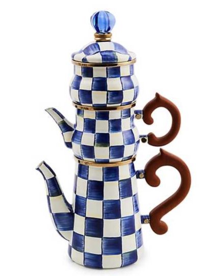 MacKenzie Childs Royal Check Stackable Coffee Set