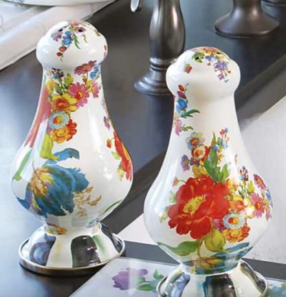 MacKenzie Childs White Flower Market Large Salt & Pepper