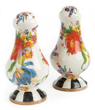 MacKenzie Childs White Flower Market Large Salt & Pepper