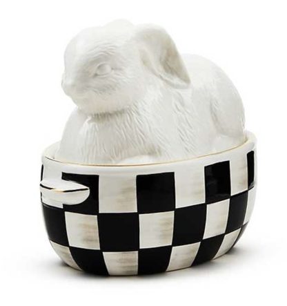 MacKenzie Childs White Rabbit Ceramic Lidded Dish