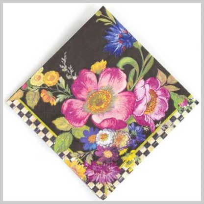 MacKenzie-Childs Flower Market Cocktail Napkins-Black