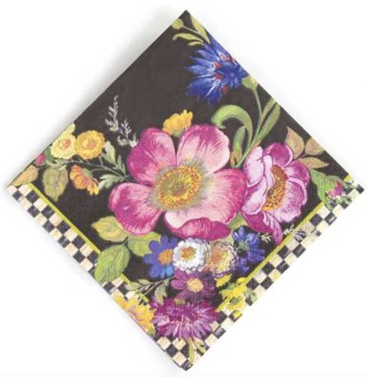 Mackenzie childs Black Flower Market Cocktail Paper Napkins