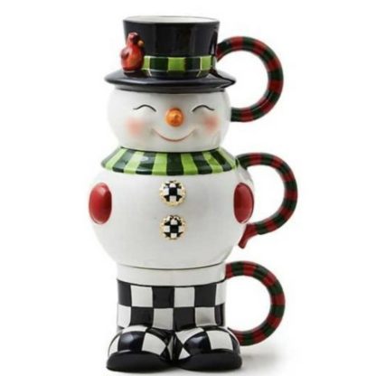 MacKenzie-Childs Holiday- Stacking Mugs- Cozy Christmas Snowman