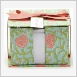 Floral Bock Print Note Paper Caddy with Pencil-Green