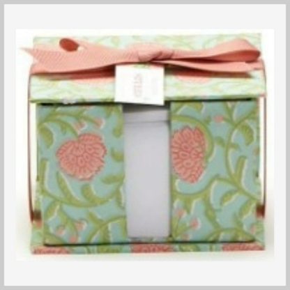 Floral Bock Print Note Paper Caddy with Pencil-Green