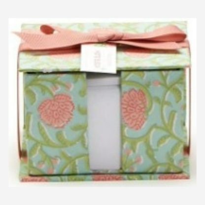Floral Bock Print Note Paper Caddy with Pencil-Green