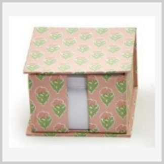 Floral Bock Print Note Paper Caddy with Pencil-Pink