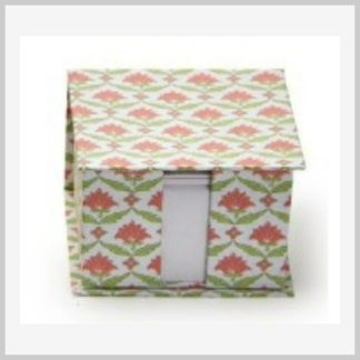 Floral Bock Print Note Paper Caddy with Pencil-White